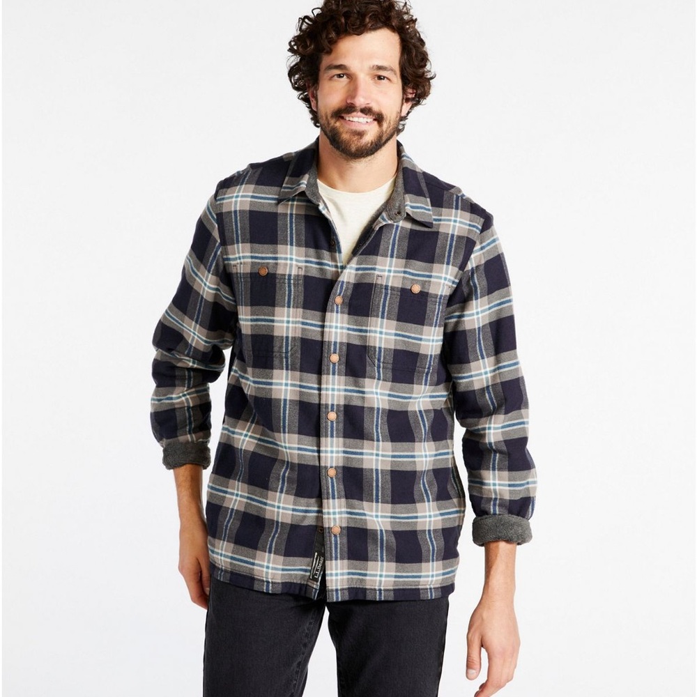 L.L.Bean Men's Fleece-Lined Flannel Shirt, Snap Front, Slightly Fitted size L